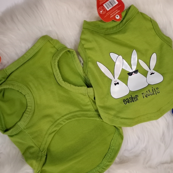 2 Pcs Easter Bunny Dog/Cat Outfit Includes FREE Dental Squeaky Fetch Anxiety Toy - Picture 11 of 16
